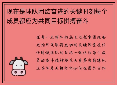 现在是球队团结奋进的关键时刻每个成员都应为共同目标拼搏奋斗 现在是球队团结奋进的关键时刻每个成员都应为共同目标拼搏奋斗